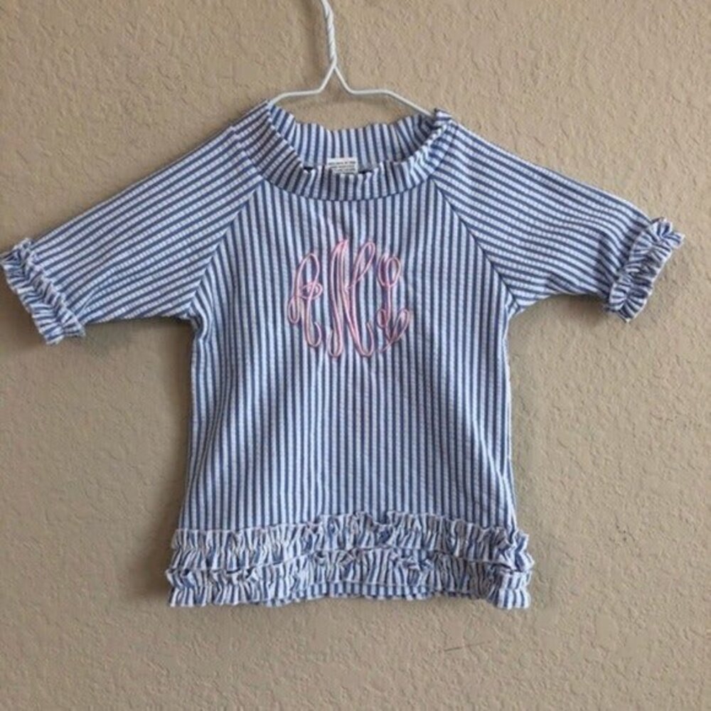 Ruffle Butts Baby Girl Swim Shirt Seersucker